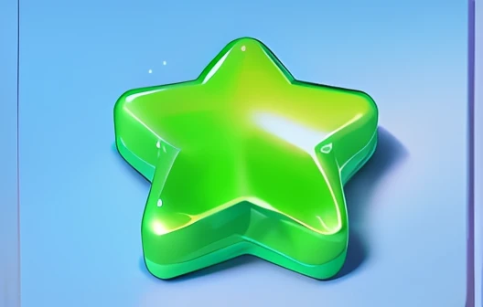 There is a green star-shaped object on a blue background, Jelly texture, game icon asset, Game icon, giant star, toon shader, Rating:G, jello
