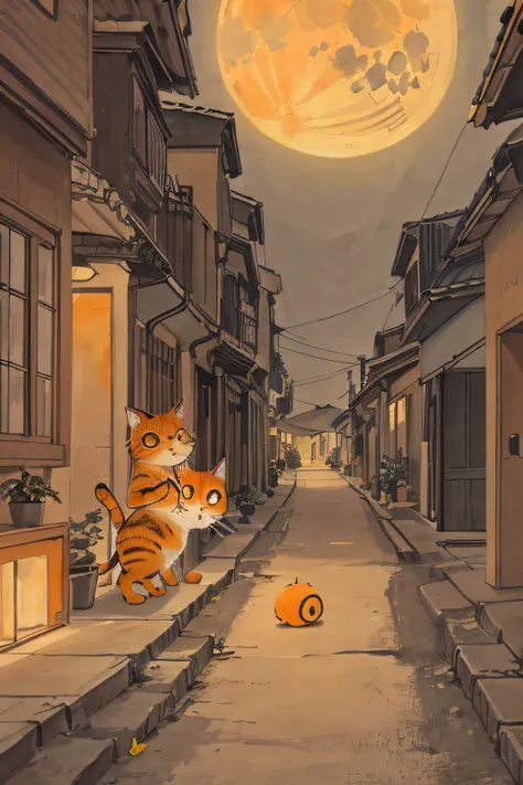 cat,orange,cute,big eyes,masterpiece,full moon,alley