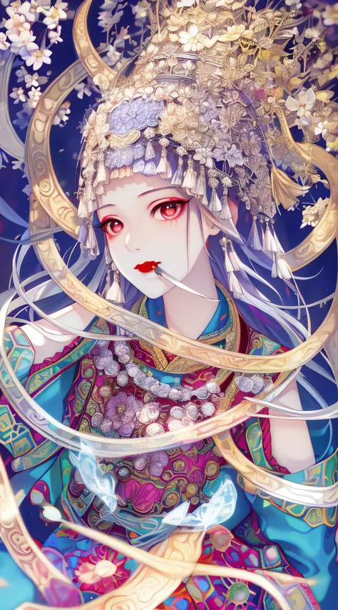 (illustration:1.3) Beautiful Hmong girl with Hmong costume (by Artist Anna Dittman:1), (((Masterpiece))), (((Best quality))), ((Ultra-detailed)),(Detailed light),((An extremely delicate and beautiful)),mix4,Urzang-6500-V1 Edition, Edition, Edition, Edition...