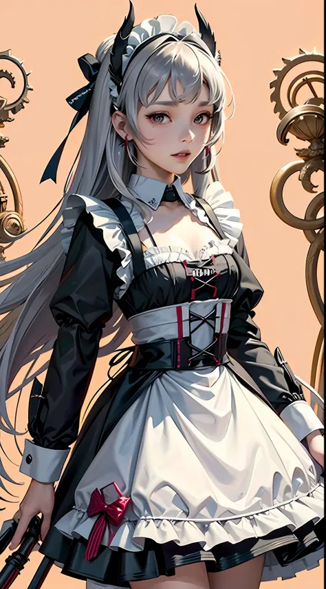 offcial art， Unity 8k Wallpapers， ultra - detailed， Beautiful and beautiful， tmasterpiece， best qualtiy， scientific fiction， （natta：1.2）， （1girll：1.3）， （年轻：1.1），The picture is clear，a close up of a woman in a dress and stockings, gorgeous maid, Maid outfit...
