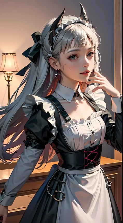 offcial art， Unity 8k Wallpapers， ultra - detailed， Beautiful and beautiful， tmasterpiece， best qualtiy， scientific fiction， （natta：1.2）， （1girll：1.3）， （年轻：1.1），The picture is clear，a close up of a woman in a dress and stockings, gorgeous maid, Maid outfit...