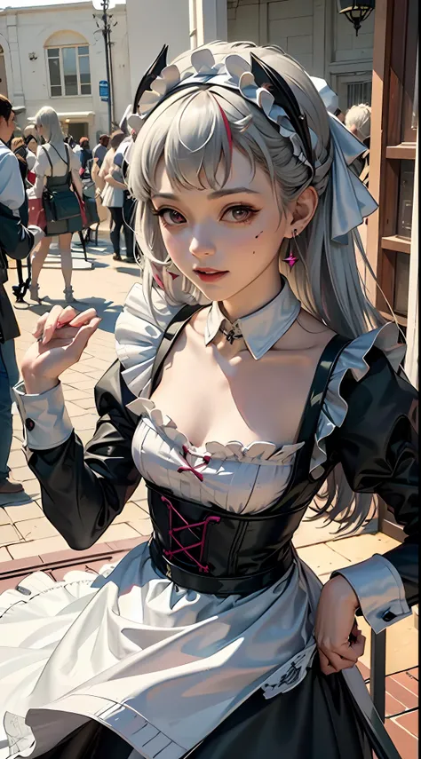 offcial art， Unity 8k Wallpapers， ultra - detailed， Beautiful and beautiful， tmasterpiece， best qualtiy， scientific fiction， （natta：1.2）， （1girll：1.3）， （年轻：1.1），The picture is clear，a close up of a woman in a dress and stockings, gorgeous maid, Maid outfit...