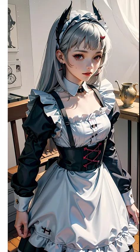 offcial art， Unity 8k Wallpapers， ultra - detailed， Beautiful and beautiful， tmasterpiece， best qualtiy， scientific fiction， （natta：1.2）， （1girll：1.3）， （年轻：1.1），The picture is clear，a close up of a woman in a dress and stockings, gorgeous maid, Maid outfit...