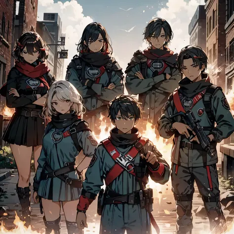 Six warriors worked together,three men and three women,heroic look,Aim firmly,Keep your feet going,Inspirational team,Super combustible sound wave! --auto