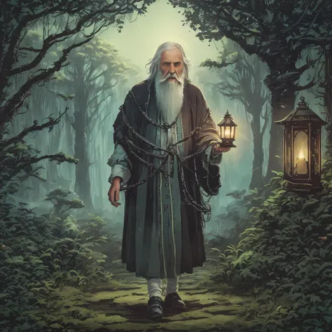 the hermit card in the tarot depicts an elderly man with a long beard and gray hair, dressed in simple clothes and holding a lan...