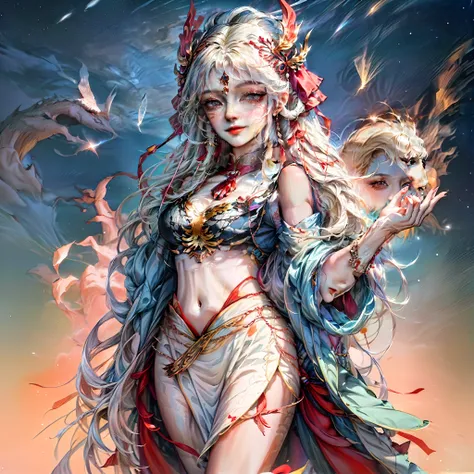 Official Art, Unified 8K Wallpapers, Ultra Detailed, Beautiful and Aesthetic, Masterpiece, Best Quality, (Zentangle, Tangle, Entangle), (fractal art: 1.4), (character center: 1.3), 1girl, black hair, Chinese, off-the-shoulders, short skirt, calf, navel, ve...