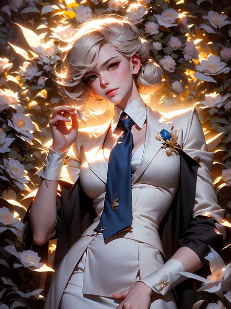 anime - style image of a woman in a white suit and blue tie, by Yang J, delicate androgynous princecess, beautiful androgynous princecess, artwork in the style of guweiz, guweiz on pixiv artstation, trending on artstation pixiv, guweiz on artstation pixiv,...
