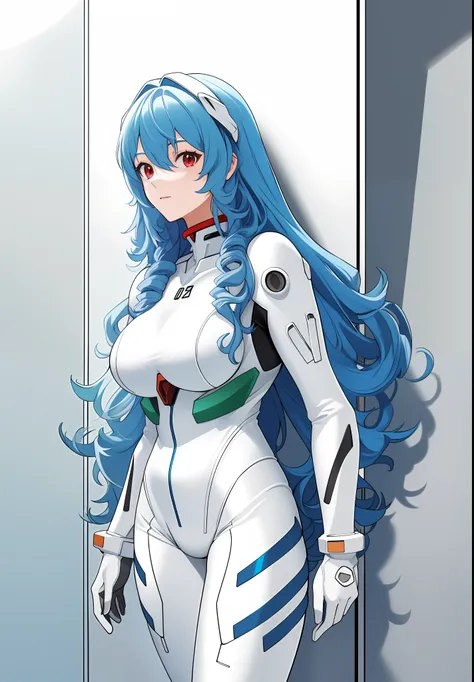 ((masterpiece)), (best quality:1.7), (detailed:1.4), (high res:1.4), 8k, (colorful:1.5), 2d, high resolution, sharped image, 4k, hd, rei_evangelion, 1girl, (((solo))), ((light blue hair)), red eyes, long hair, cleavage, ((full body)), curvy body, big brea...