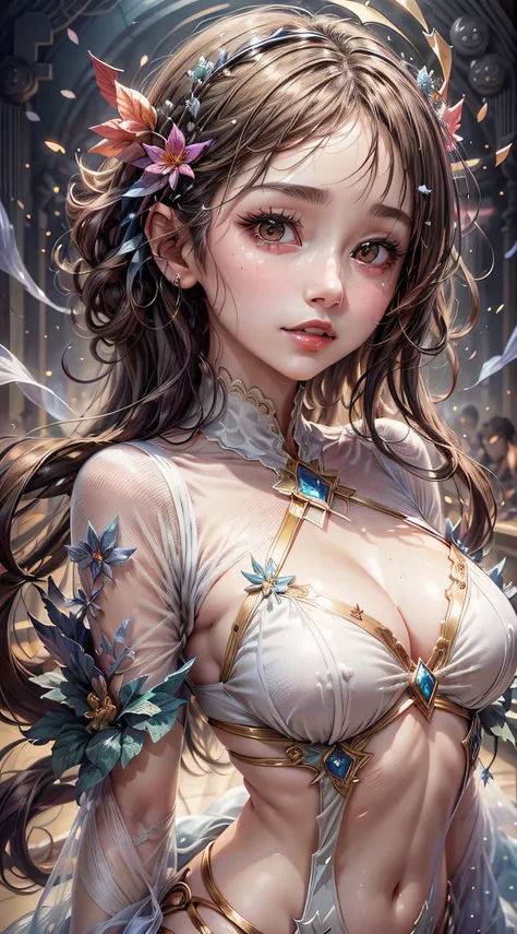 Beautiful girl story wrapped in love, Beautiful eye details, A captivating anime girl gracefully emerges from the pages of a watercolor painting, Her vivid and complex colors are, Bring your artwork to life, (see-through transparent clothes, Transparent co...