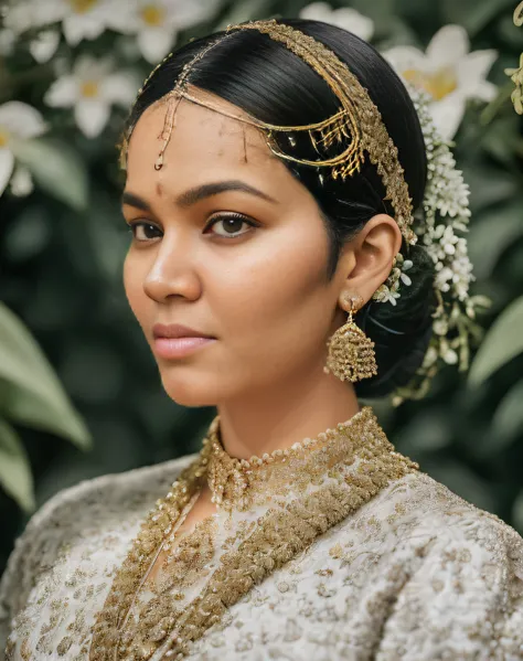 fashion photography portrait of indian girl with black hair, in lush jungle with flowers, 3d render, cgi, symetrical, octane render, 35mm, bokeh, 9:16, (intricate details:1.12), hdr, (intricate details, hyperdetailed:1.15), (natural skin texture, hyperreal...