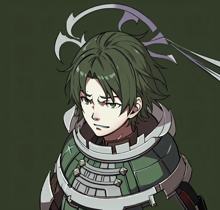 fe13, fe13 style, fire emblem, fire emblem: awakening, sfw, (1 boy, solo focus:1.2), simple background, green background, more a...