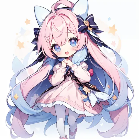 1girll, animal ears, pink hair, long hair, rabbit, open mouth, smile, rabbit ears, bow, solo, white background, dress, pantyhose...