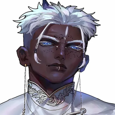 personagem de anime com cabelos brancos e piercings e um colarinho branco, cara bonito na arte demon slayer, bonito drow, lindo ...