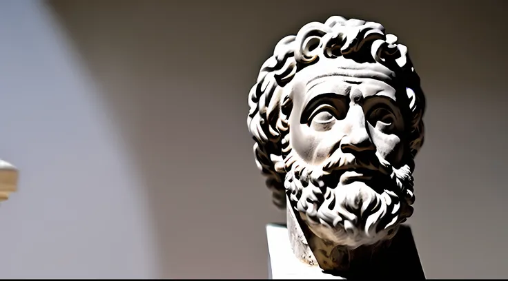construa maquete, professional marble bust sculpture of the philosopher and Roman emperor Marcus Aurelius, primorosamente decorado, Medium plan, (fundo preto: 1.3), extramente detalhado, Epic light and shadow, cinematografia, muito contraste e detalhes, id...