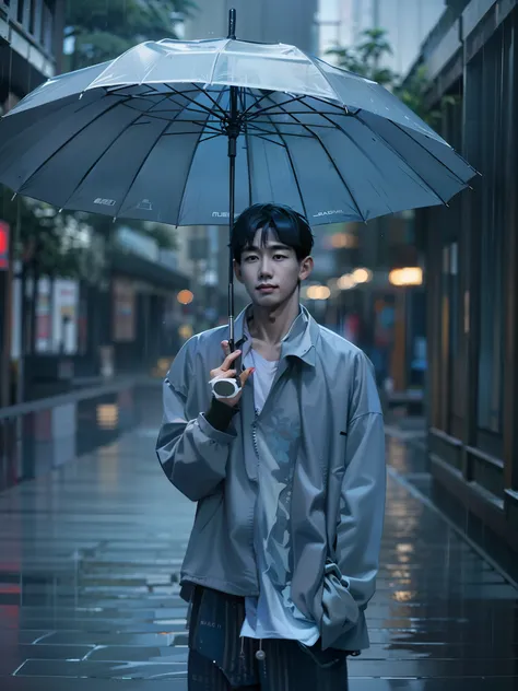 asian boys, umbrella in the rain, snapshot style, aesthetic, onii kei, captivating gaze style, yosuke ueno, pictorial drama, sna...