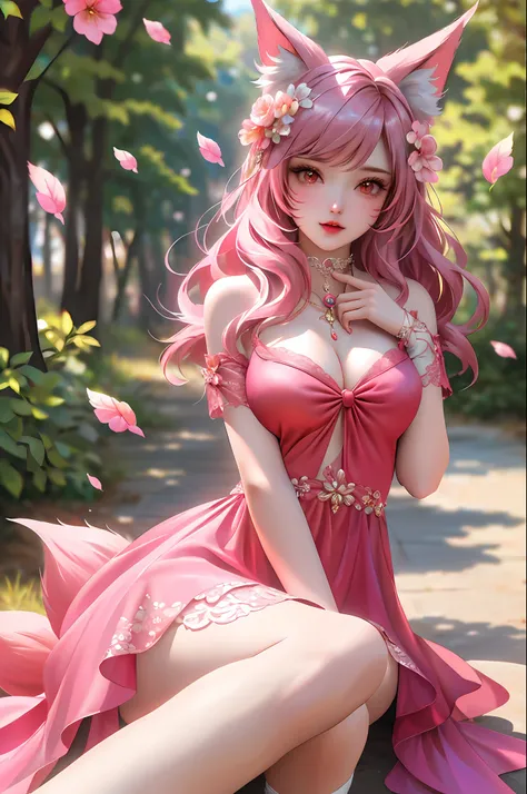 (tmasterpiece: 2.0,Best picture quality),(Ultra-fine eyes: 2.0),ph_REM,Remoud(1girll),A pink-haired,独奏,Four-leaf eye,x Headgear,Lace leg ornament,Bow knot,Long socks,lacepantyhose,Liquid socks,Mesh A-line skirt,Floral dress,Lolita shoes,full bodyesbian,Two...