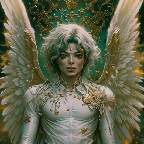 angel,(michael jackson, detalhado),(anjos, oniric, surrealismo),(scenery of angels around you),(trending on artstation),corpo in...