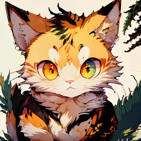gato anime, arte detalhada, gato laranja, olhos vermelhos e brilhantes, pintura digital adoravel, foco no rosto, black bandana on head with ears out, kawaii retrato, olhos grandes, arte anime digital olhando para o telespectador fixamente, pintura adoravel...