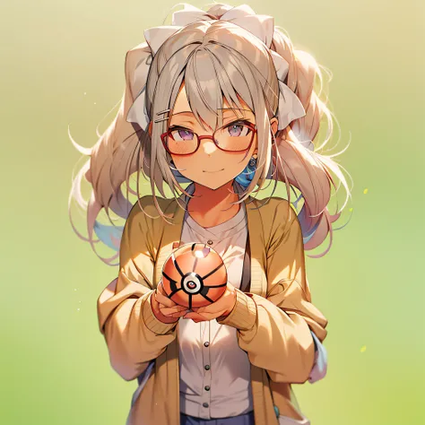 Garota, cute, cabelo rosa, kalap, roupa de treinadora, chaveiros na cintura, Holding a Pokeball with both hands