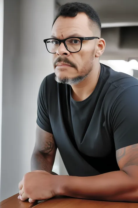 guttonerdvision7, create a stunning portrait of a man wearing glasses, showing his captivating expression. o homem deve ter um c...