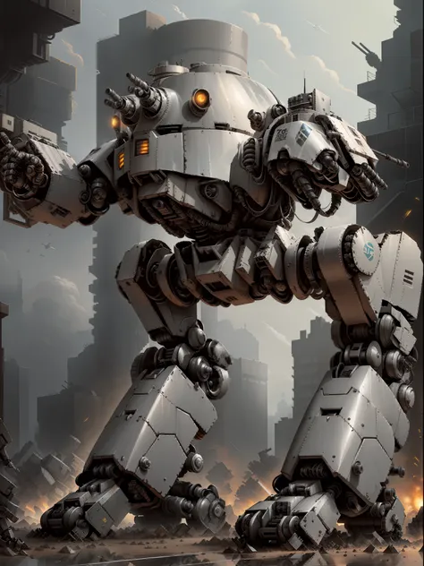 a robot with a gun in its hand, mech robot futuristic, mech shaped like a manatee, mech body, mech robot, full body mech, futuri...