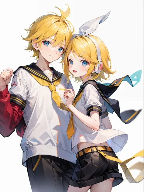 best quality, ultra precision, only two person, one boy and one girl, (a boy is kagamine_len), (a girl is kagamine_rin), blue ey...