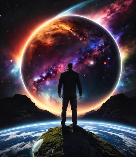 man at edge of creation of the universe