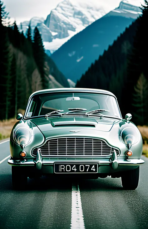 award winning (portrait photo:1.4) of a handsome man, 007danielcraig, dressed in a white suit, standing beside a silver Aston Martin DB5 car, Swiss Alps (shallow depth of field:1.3), by lee jeffries nikon d850 film stock photograph 4 kodak portra 400 camer...