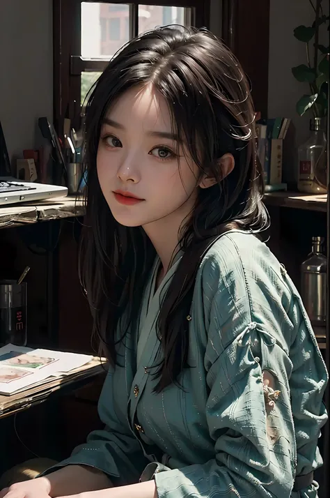 (RAW photo, best quality), (realistic, photo-realistic:1.3), best quality, highly detailed, masterpiece, ultra-detailed, illustration, 1girl, upper_body, dynamic angle, world mastery theater, messy_long_hair,best quality, extremely detailed CG unity 8k壁纸,,...