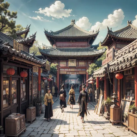 very grand scene，amazing detail，chinese ancient times，chang'an，the tang dynasty，expansive view，rows of ancient chinese buildings...