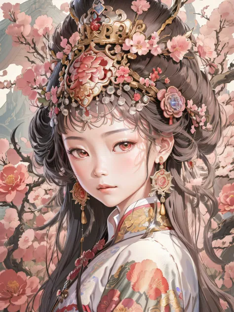 a close up of a woman with a bird on her head, palace ， a girl in hanfu, beautiful character painting, 8k high quality detailed ...