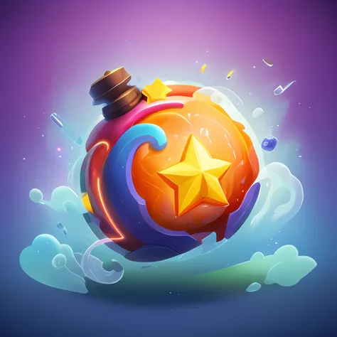 there is a bomb object on a blue background, jelly texture， game icon asset, game icon, giant star, toon shader, rating:g, jello