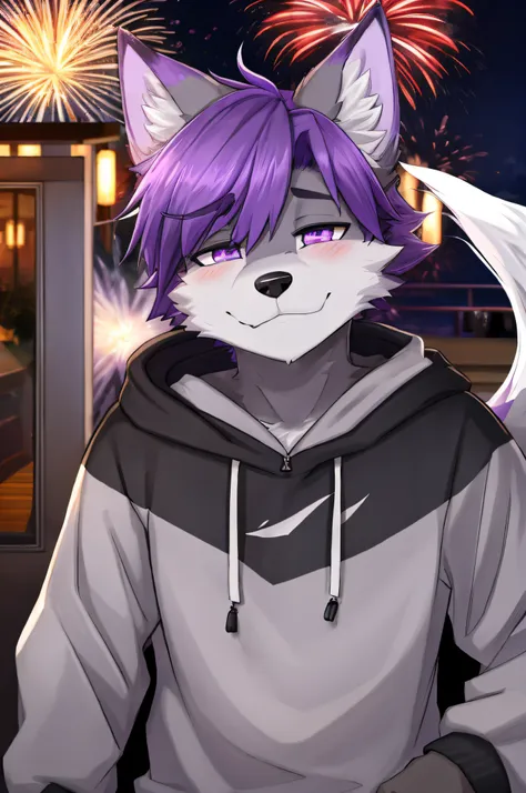 （furry art， uploads_on_e621：1.4， furry anthro：1.5）， coyote，purple hair，purple hair all over the body，the hair is purple，the ears...