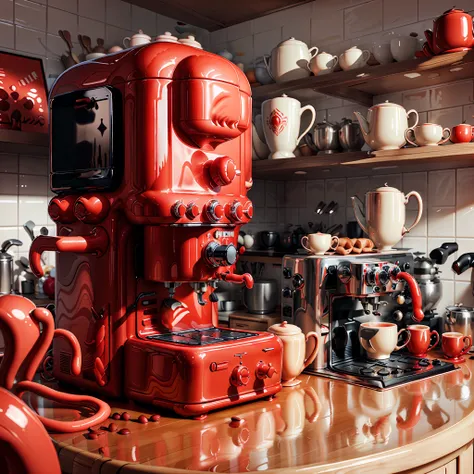 latexai_red   coffee machine in kitchen