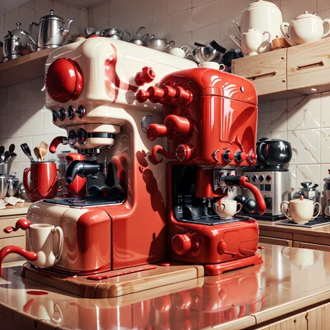 latexai_red   coffee machine in kitchen