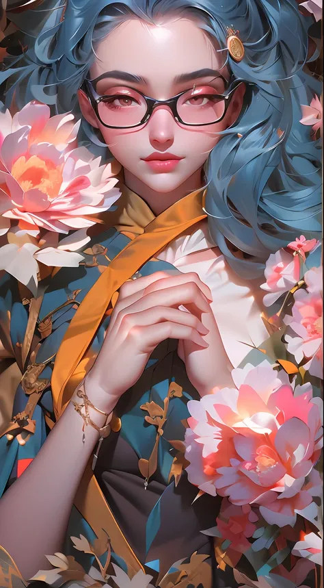 anime girl with blue hair and glasses holding a red ribbon, artgerm. high detail, artwork in the style of guweiz, artgerm and atey ghailan, artgerm. anime illustration, artgerm and james jean, extremely detailed artgerm, artgerm lau, rossdraws 1. 0, artger...
