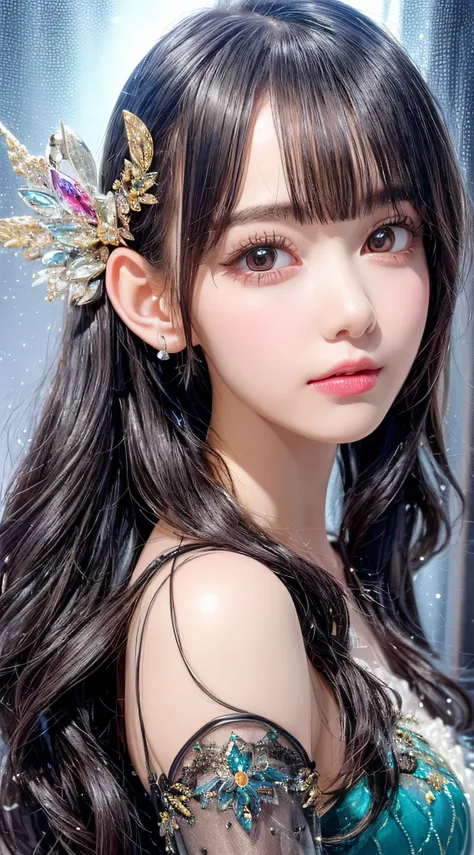 beautiful girl story wrapped in love, beautiful eye details, a captivating anime girl gracefully emerges from the pages of a wat...