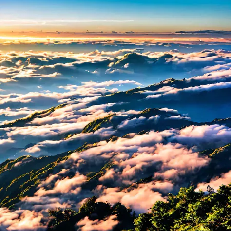 sea of clouds，hilltop，