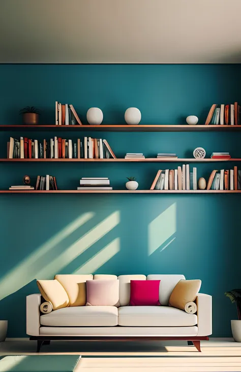 indoor background，front view，the sofa is against the wall，the bookshelf is against the wall，cold light，canon 6d，50mm lens，1/125 ...