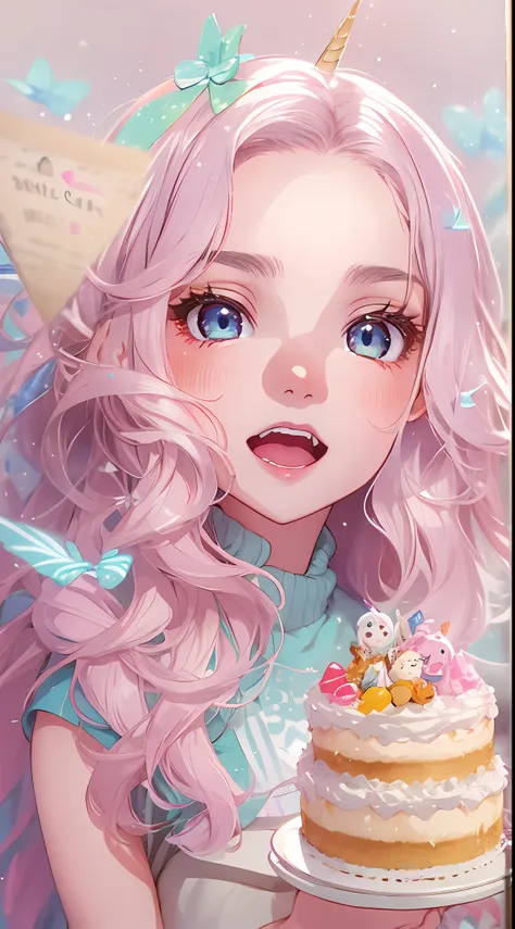 Also inspired by her work、I created an image of a cute girl with a similar style。The girl I drew was、Dreaming of flying in the sky with your own pet unicorn。Because she likes the color pink、I use a lot of pink in my clothes and accessories....................