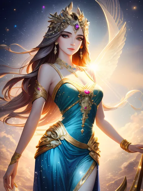 ((best quality)), ((masterpiece)), ((realistic)), pretty slim lady with nice body contour, celestial, deity, goddess, light part...