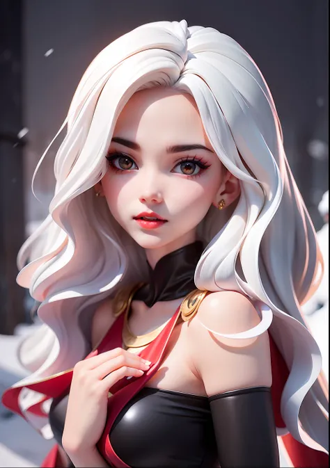 Raised sexy,femele,Hands on chest,Fine fine skin,Red lips,Snow-white skin,black color hair,cinematric light,tmasterpiece,hyper HD
