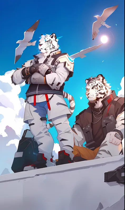 anime characters standing on the pier，arknights, badass anime 8 k, furry anime, pov furry art, epic anime style, white tiger ani...