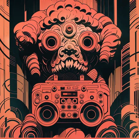 (((a monster creature)))), holding, a boombox with a radio, boombox, ghetto blaster, big ghetto blaster, tape deck, lofi hip hop...