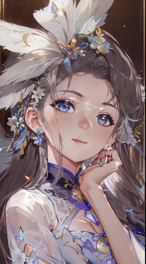 Concubine Luos hair was also the same as usual，Tie a white butterfly ribbon，A face as white as clotting blood was revealed。She wears a silver crystal necklace around her neck，A pair of silver butterfly earrings were also worn on his ears，In the sunlight, I...