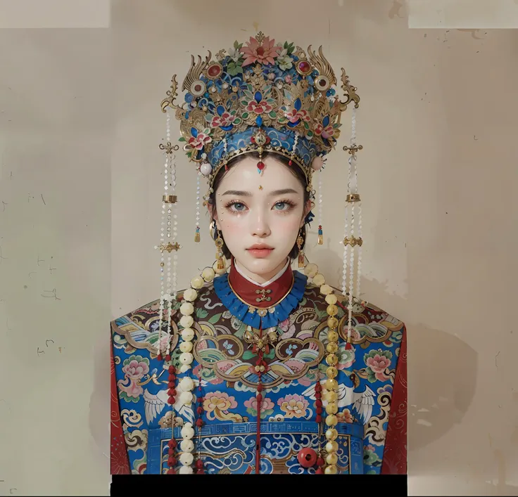 break， 1girll， 独奏， looking at viewert， wearing a phoenix crown on his head，gold jewels，hanfu（young cute and beautiful 21 year ol...