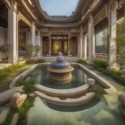 lakeside, Chinese-style mansion, intricate details, classical and modern fusion, architectural style, decorations, amenities, gardens, traditional elements, contemporary design, serene, tranquil, scenic view, waterfront, luxurious, cultural heritage, ornat...