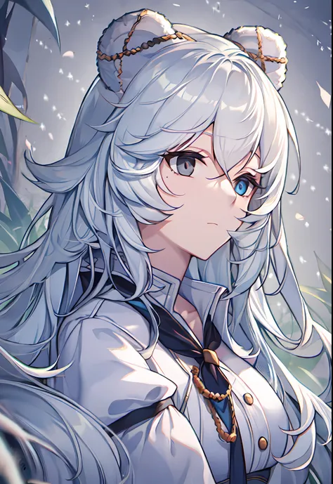 long white hair，blueneyes，bear ears，black cloaths