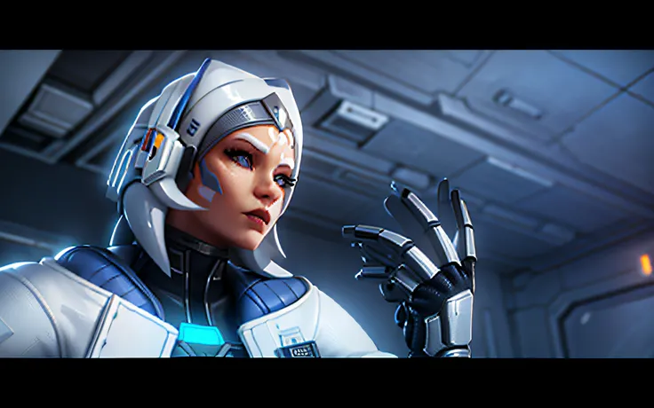 Close-up of a person wearing gloves on a cell phone, from overwatch, echo from overwatch, as an overwatch character, cutscene footage, overwatch style, as an overwatch character, 《overwatch》inspiration, kda, this character has cryokinesis, 《overwatch》Sigma...