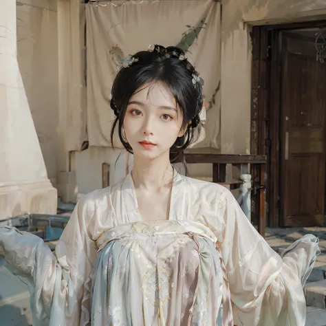 RAW photo, detailed face, ++, f22, beautiful symmetrical face, cute natural makeup, elegant, feminine, highly detailed, intricate, sharp focus, centered image composition, professionally color graded, +, hdr 4k, full body, Hanfu, Chinese style, 8k